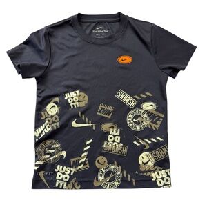 Nike Dri-Fit Kids T-Shirt – Size 7 (Large) Navy Blue Allover Logo Graphic